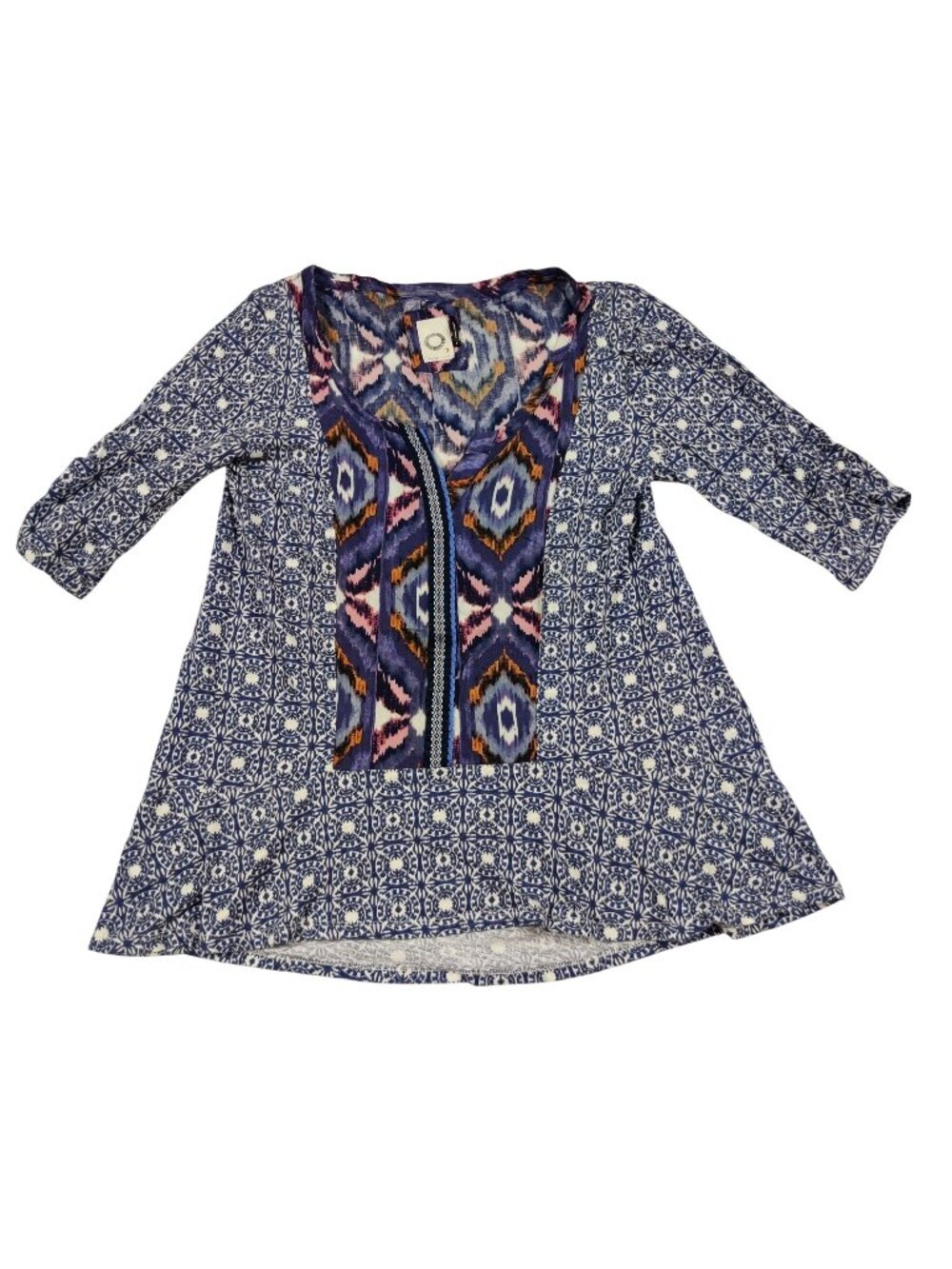 Akemi + Kin Anthropologie Ikat Geometric Top Size S Blue Boho Southwestern Artsy